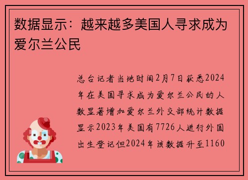 数据显示：越来越多美国人寻求成为爱尔兰公民