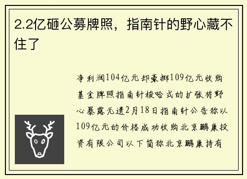 2.2亿砸公募牌照，指南针的野心藏不住了