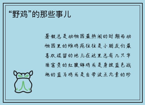 “野鸡”的那些事儿