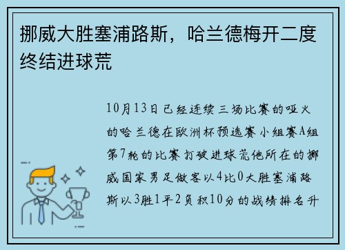 挪威大胜塞浦路斯，哈兰德梅开二度终结进球荒